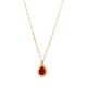 Red Tear Drop Pendant Necklace with Pearl Chain Gold Tone